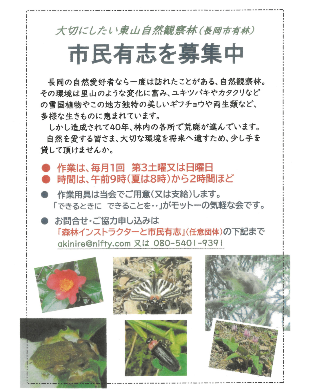 森林インストラクターと市民有志 市民有志募集 - ながおか市民協